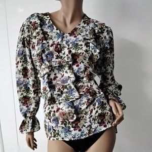 NEW Notations floral pattern Blouse Ruffles Sise 8 Petite Relax Romantic